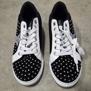 Outwoods Women Black White Studded Glitter Star Sneakers Shoes Size 9
